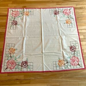 Vintage Embroidered Tablecloth Roses